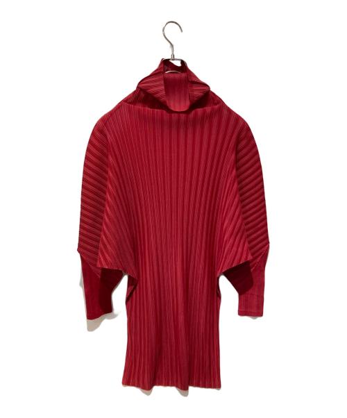 PLEATS PLEASE（プリーツプリーズ）PLEATS PLEASE (プリーツプリーズ) ハイネックドルマンスリーブプリーツカットソー レッド サイズ:３の古着・服飾アイテム