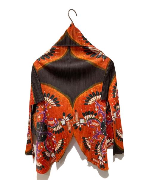 PLEATS PLEASE（プリーツプリーズ）PLEATS PLEASE (プリーツプリーズ) 総柄カーディガン オレンジ サイズ:３の古着・服飾アイテム