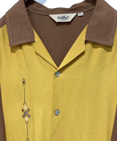Davinci（ダヴィンチ）Davinci (ダヴィンチ) オープンカラーレーヨンシャツ イエロー×ブラウン サイズ:Ｌの古着・服飾アイテム