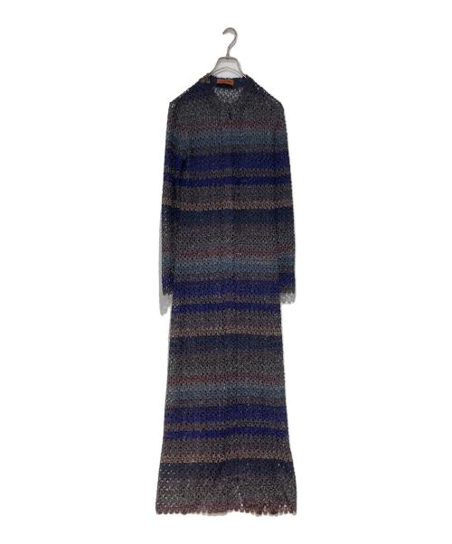 missoni（ミッソーニ）missoni (ミッソーニ) メッシュニットワンピース ブルー×グレー サイズ:40の古着・服飾アイテム