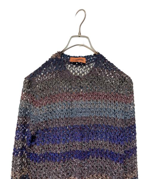 missoni（ミッソーニ）missoni (ミッソーニ) メッシュニットワンピース ブルー×グレー サイズ:40の古着・服飾アイテム