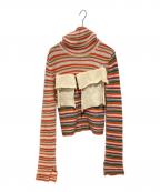 kotohayokozawaコトハヨコザワ）の古着「MOHAIR BORDER HIGH NECK KNIT」｜オレンジ