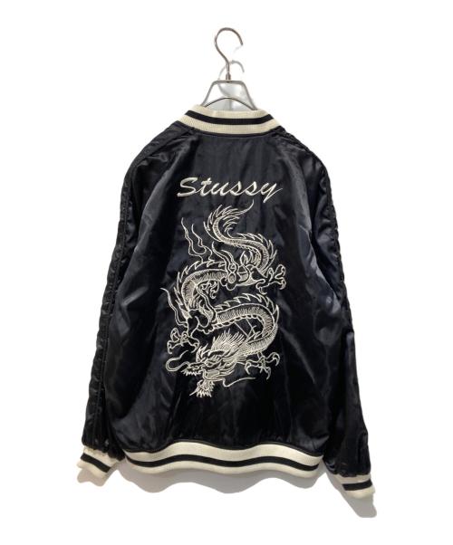 stussy（ステューシー）stussy (ステューシー) ドラゴン刺繍 リバーシブル サテン スカジャン ブラック×グリーン サイズ:Mの古着・服飾アイテム