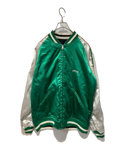 stussy（ステューシー）stussy (ステューシー) ドラゴン刺繍 リバーシブル サテン スカジャン ブラック×グリーン サイズ:Mの古着・服飾アイテム