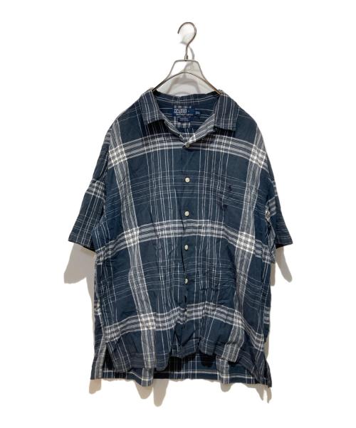 POLO RALPH LAUREN（ポロ・ラルフローレン）POLO RALPH LAUREN (ポロ・ラルフローレン) 90’s CALDWELL オープンカラーシャツ ネイビー×ホワイト サイズ:XLの古着・服飾アイテム