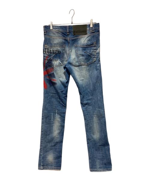 GALLIANO（ガリアーノ）GALLIANO (ガリアーノ) ニュースペーパープリントデニムパンツ インディゴ サイズ:33の古着・服飾アイテム