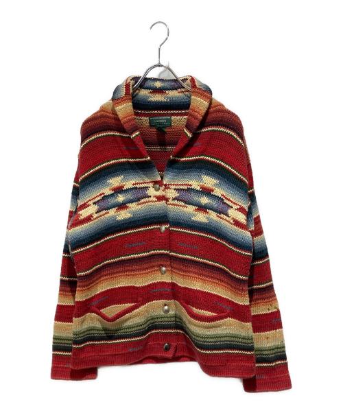 LAUREN RALPH LAUREN（ローレンラルフローレン）LAUREN RALPH LAUREN (ローレンラルフローレン) ネイティブ柄ショールカラーカーディガン レッド×ベージュ サイズ:Mの古着・服飾アイテム