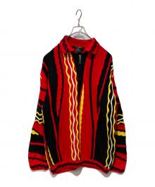 Bergati（ベルガティ）の古着「3Dハーフジップシャツニット」｜レッド×ブラック