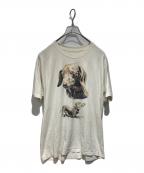 USEDユーズド）の古着「90’s ドッグプリントTシャツ」｜ホワイト×ブラウン