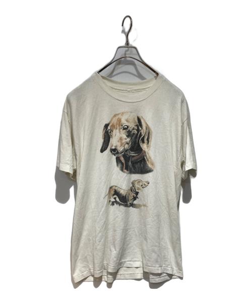 USED（ユーズド）USED (ユーズド) 90’s ドッグプリントTシャツ ホワイト×ブラウン サイズ:不明の古着・服飾アイテム