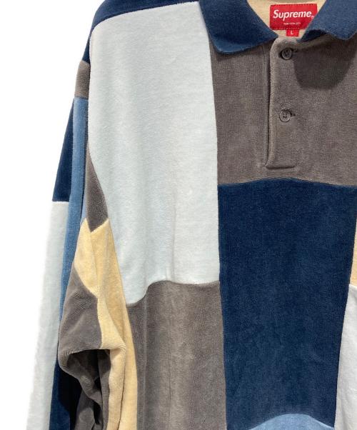 SUPREME（シュプリーム）Supreme (シュプリーム) Patchwork Velour L/S Polo イエロー×ブルー サイズ:Lの古着・服飾アイテム