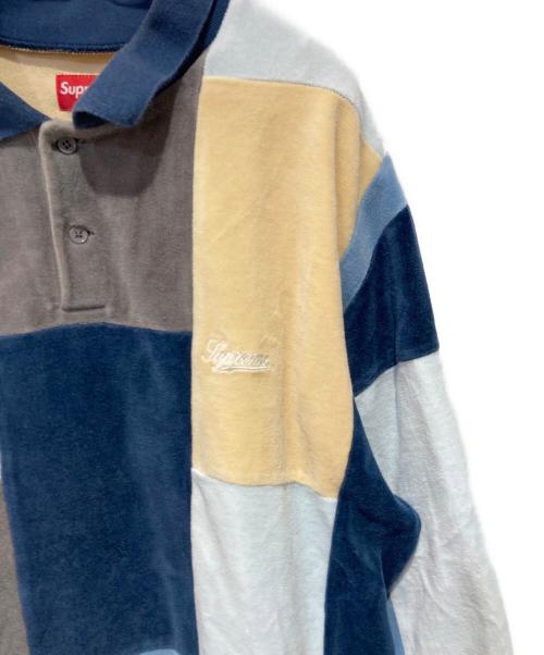 SUPREME（シュプリーム）Supreme (シュプリーム) Patchwork Velour L/S Polo イエロー×ブルー サイズ:Lの古着・服飾アイテム