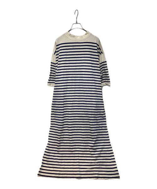 45R（フォーティファイブ・アール）45R (フォーティファイブ・アール) バスクボーダー天竺のヨックネックドレス ホワイト サイズ:Lの古着・服飾アイテム