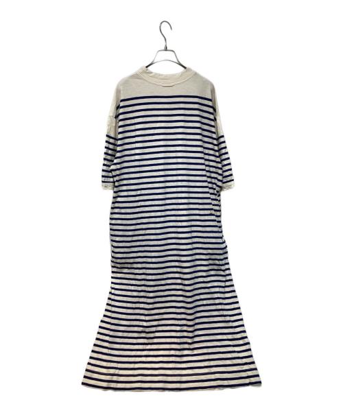 45R（フォーティファイブ・アール）45R (フォーティファイブ・アール) バスクボーダー天竺のヨックネックドレス ホワイト サイズ:Lの古着・服飾アイテム