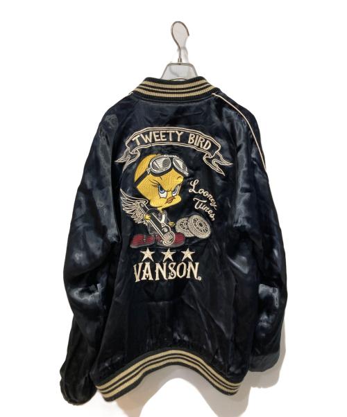 VANSON（バンソン）VANSON (バンソン) LOONEY TUNES (ルーニーチューンズ) コラボリバーシブルスカジャン ネイビー×ブラック サイズ:Ｌの古着・服飾アイテム