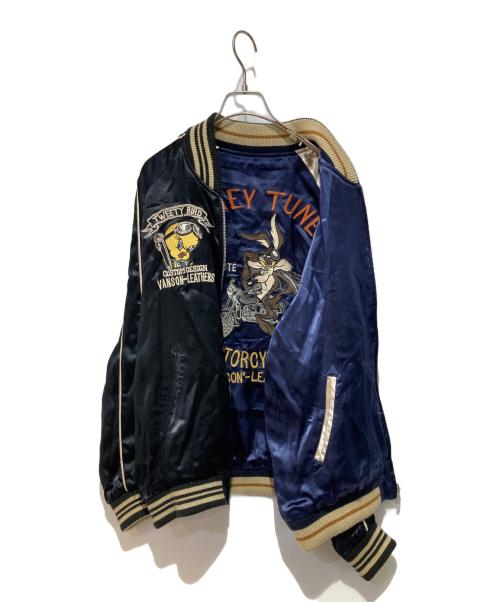 VANSON（バンソン）VANSON (バンソン) LOONEY TUNES (ルーニーチューンズ) コラボリバーシブルスカジャン ネイビー×ブラック サイズ:Ｌの古着・服飾アイテム