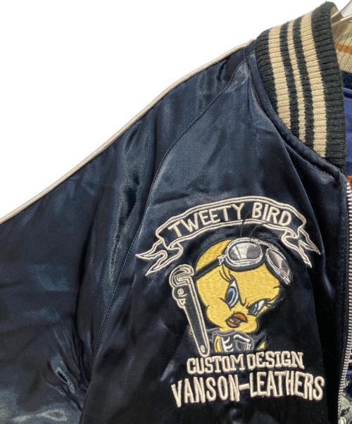 VANSON（バンソン）VANSON (バンソン) LOONEY TUNES (ルーニーチューンズ) コラボリバーシブルスカジャン ネイビー×ブラック サイズ:Ｌの古着・服飾アイテム