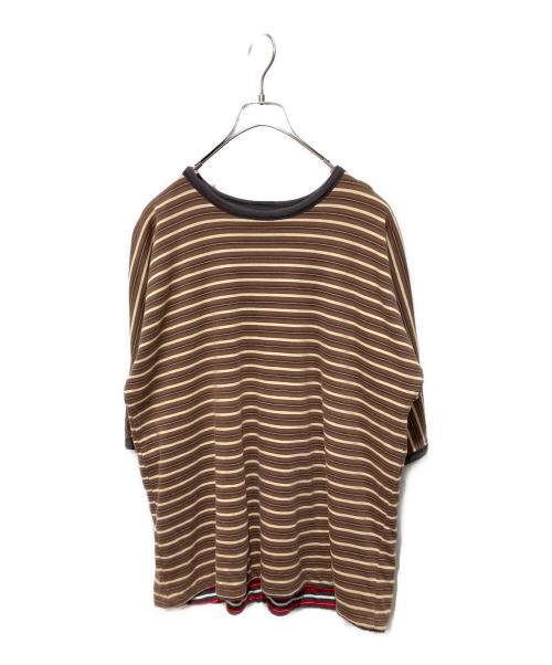 USED（ユーズド）USED (ユーズド) ダブルフェイスボーダーTシャツ ブラウン×グレー サイズ:不明の古着・服飾アイテム