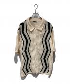 NKNITンニット）の古着「S/Sジャガードニットシャツ」｜ベージュ×ブラック