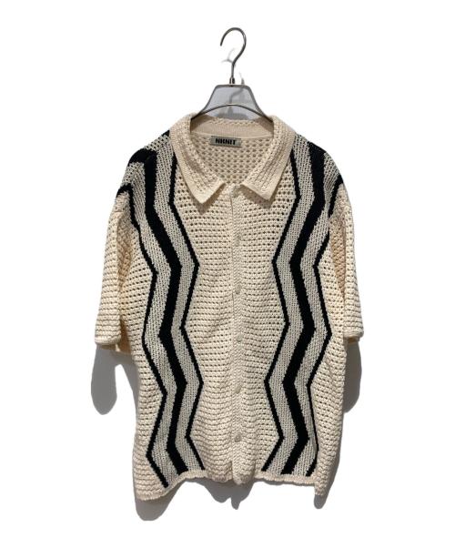 NKNIT（ンニット）NKNIT (ンニット) S/Sジャガードニットシャツ ベージュ×ブラック サイズ:FREEの古着・服飾アイテム