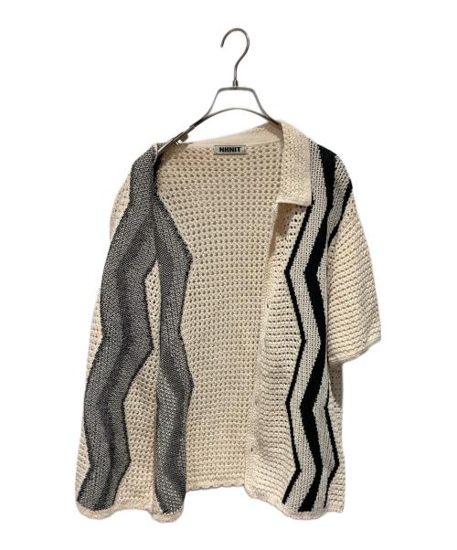 NKNIT（ンニット）NKNIT (ンニット) S/Sジャガードニットシャツ ベージュ×ブラック サイズ:FREEの古着・服飾アイテム