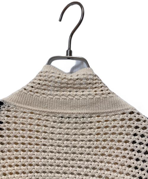 NKNIT（ンニット）NKNIT (ンニット) S/Sジャガードニットシャツ ベージュ×ブラック サイズ:FREEの古着・服飾アイテム