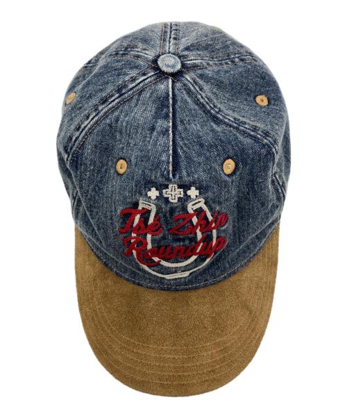 POLO RALPH LAUREN（ポロ・ラルフローレン）POLO RALPH LAUREN (ポロ・ラルフローレン) NAIOMI GLASSES (ナイオミ・グラスズ) Embroidered Denim and Suede Baseball Cap インディゴの古着・服飾アイテム