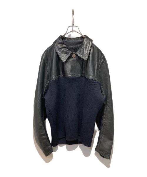 DIRK BIKKEMBERGS（ダークビッケンバーグ）DIRK BIKKEMBERGS (ダークビッケンバーグ) レザーニット切替ジャケット ブラック サイズ:46の古着・服飾アイテム