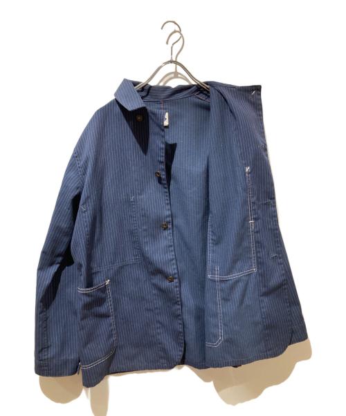 POST O'ALLS（ポストオーバーオールズ）POST O'ALLS (ポストオーバーオールズ) ストライプカバーオール インディゴ サイズ:Sの古着・服飾アイテム