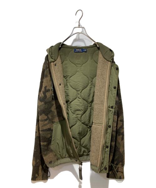 POLO RALPH LAUREN（ポロ・ラルフローレン）POLO RALPH LAUREN (ポロ・ラルフローレン) 切替ニットパーカージャケット カーキ×ベージュ サイズ:Mの古着・服飾アイテム