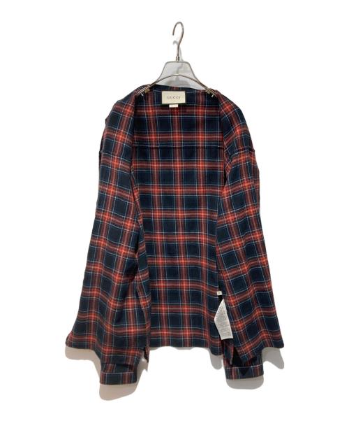 GUCCI（グッチ）GUCCI (グッチ) ボウタイチェックシャツ レッド×ネイビー サイズ:50の古着・服飾アイテム