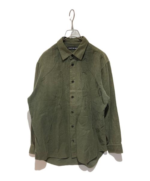 ISSEY MIYAKE（イッセイミヤケ）ISSEY MIYAKE (イッセイミヤケ) 刺繍デザインシャモアシャツ オリーブ サイズ:１の古着・服飾アイテム