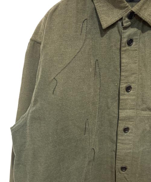 ISSEY MIYAKE（イッセイミヤケ）ISSEY MIYAKE (イッセイミヤケ) 刺繍デザインシャモアシャツ オリーブ サイズ:１の古着・服飾アイテム