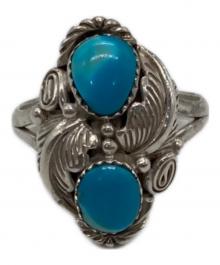 ダブルターコイズﾘﾝｸﾞ（ダブルターコイズリング）の古着「ダブルターコイズリング」｜シルバー