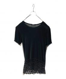 tricot COMME des GARCONS（トリココムデギャルソン）の古着「レース切替半袖カットソー」｜ネイビー