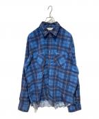 UNUSEDアンユーズド）の古着「damage check nel shirt」｜ブルー