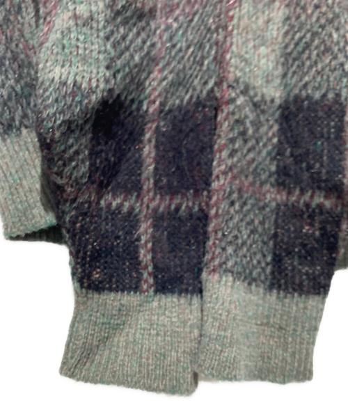 robscot（ロブスコット）robscot (ロブスコット) 60’s モヘア混チェックVネックニット ブラック×グリーン サイズ:Mの古着・服飾アイテム