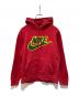 SUPREME（シュプリーム）の古着「LEATHER APPLIQUE HOODED SWEATSHIRT」｜レッド