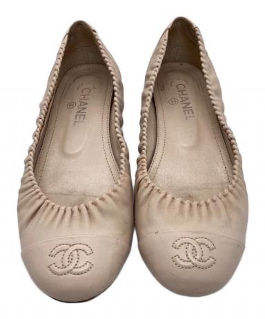 CHANEL 大幅SALE！ココマークロゴステッチ バレエシューズ 37 CHANEL シャネル バレエシューズ フラット ココマーク #37.5 白