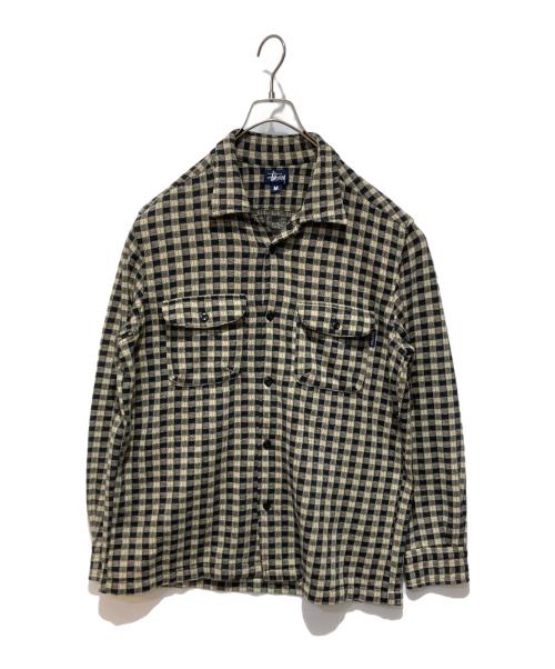 stussy（ステューシー）stussy (ステューシー) 90s チェックオープンカラーシャツ ベージュ×ブラック サイズ:Mの古着・服飾アイテム