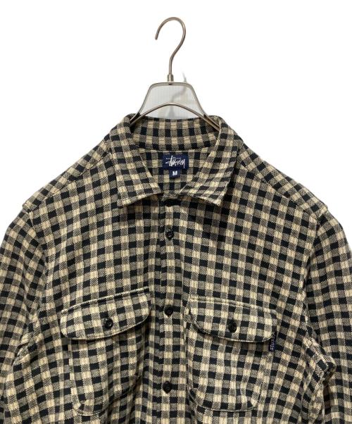 stussy（ステューシー）stussy (ステューシー) 90s チェックオープンカラーシャツ ベージュ×ブラック サイズ:Mの古着・服飾アイテム