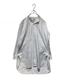 Relialle（ー）の古着「40s ストライプバンドカラーロングシャツ」｜ホワイト×ブルー