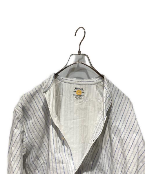 Relialle（ー）Relialle (ー) 40s ストライプバンドカラーロングシャツ ホワイト×ブルー サイズ:表記無しの古着・服飾アイテム
