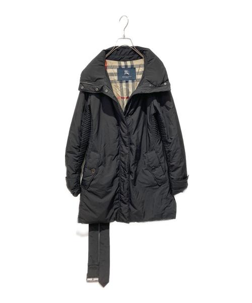 BURBERRY LONDON（バーバリーロンドン）BURBERRY LONDON (バーバリーロンドン) ベルテッドハイネックダウンコート ブラック×ベージュ サイズ:38の古着・服飾アイテム