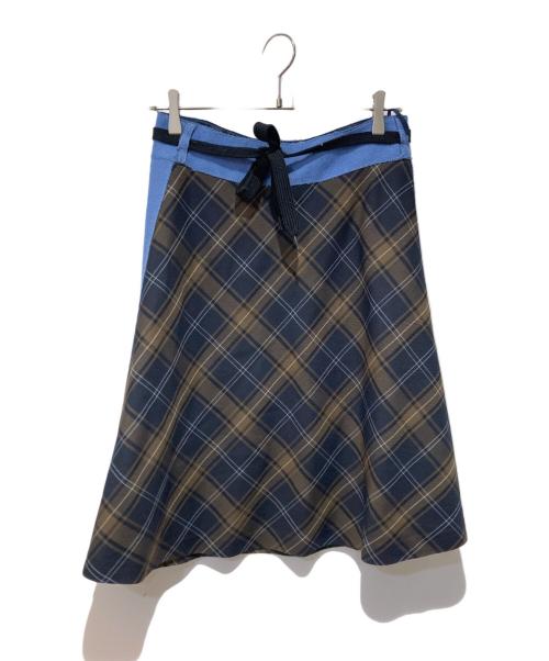 MIU MIU（ミュウミュウ）MIU MIU (ミュウミュウ) チェックスカート ブルー×ブラウン サイズ:38の古着・服飾アイテム