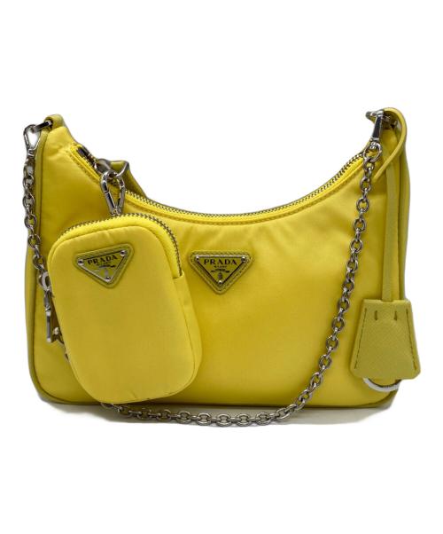 PRADA（プラダ）PRADA (プラダ) Re-Edition Re-Nylonトライアングルロゴプレートショルダーバッグ イエローの古着・服飾アイテム