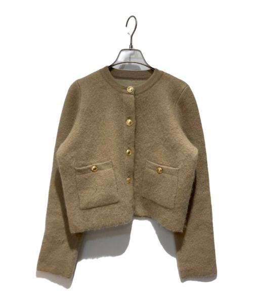 anuans（アニュアンス）anuans (アニュアンス) カシミヤブレンドノーカラーニットジャケット ベージュ サイズ:Fの古着・服飾アイテム