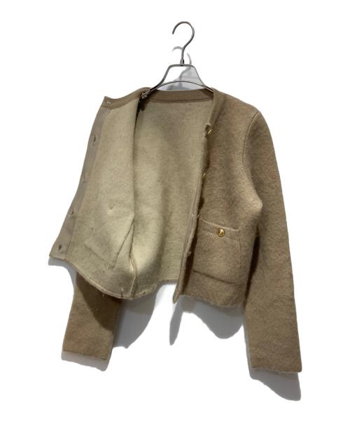 anuans（アニュアンス）anuans (アニュアンス) カシミヤブレンドノーカラーニットジャケット ベージュ サイズ:Fの古着・服飾アイテム