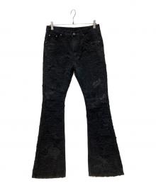 EMO STANCE CLUB（エモスタンスクラブ）の古着「Boro Destroyed Flared Jeans」｜ブラック