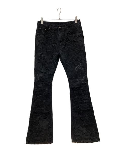 EMO STANCE CLUB（エモスタンスクラブ）EMO STANCE CLUB (エモスタンスクラブ) Boro Destroyed Flared Jeans ブラック サイズ:１の古着・服飾アイテム